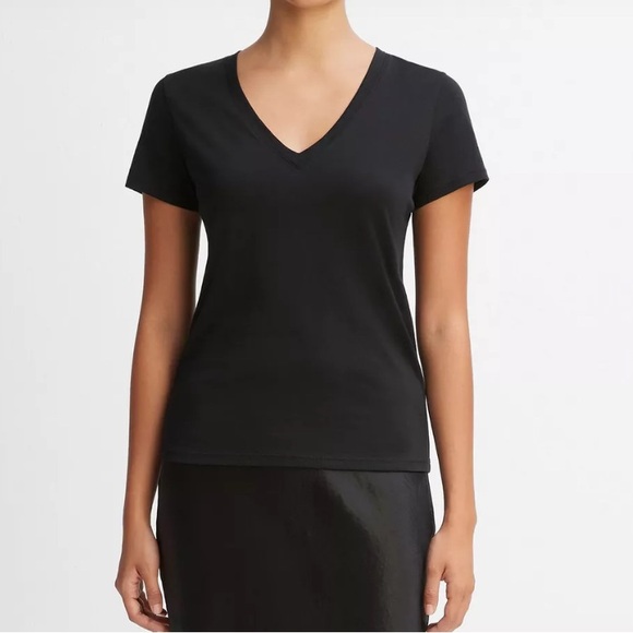 Vince Black V-Neck Short Sleeve Tee - Picture 1 of 4